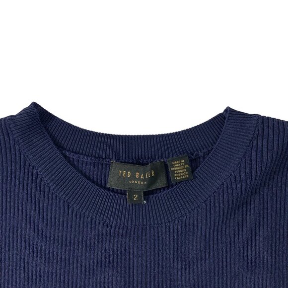 Ted Baker Tashhaa Frill Rib Knit Top Sweater 2 US/S Navy - Picture 4 of 13